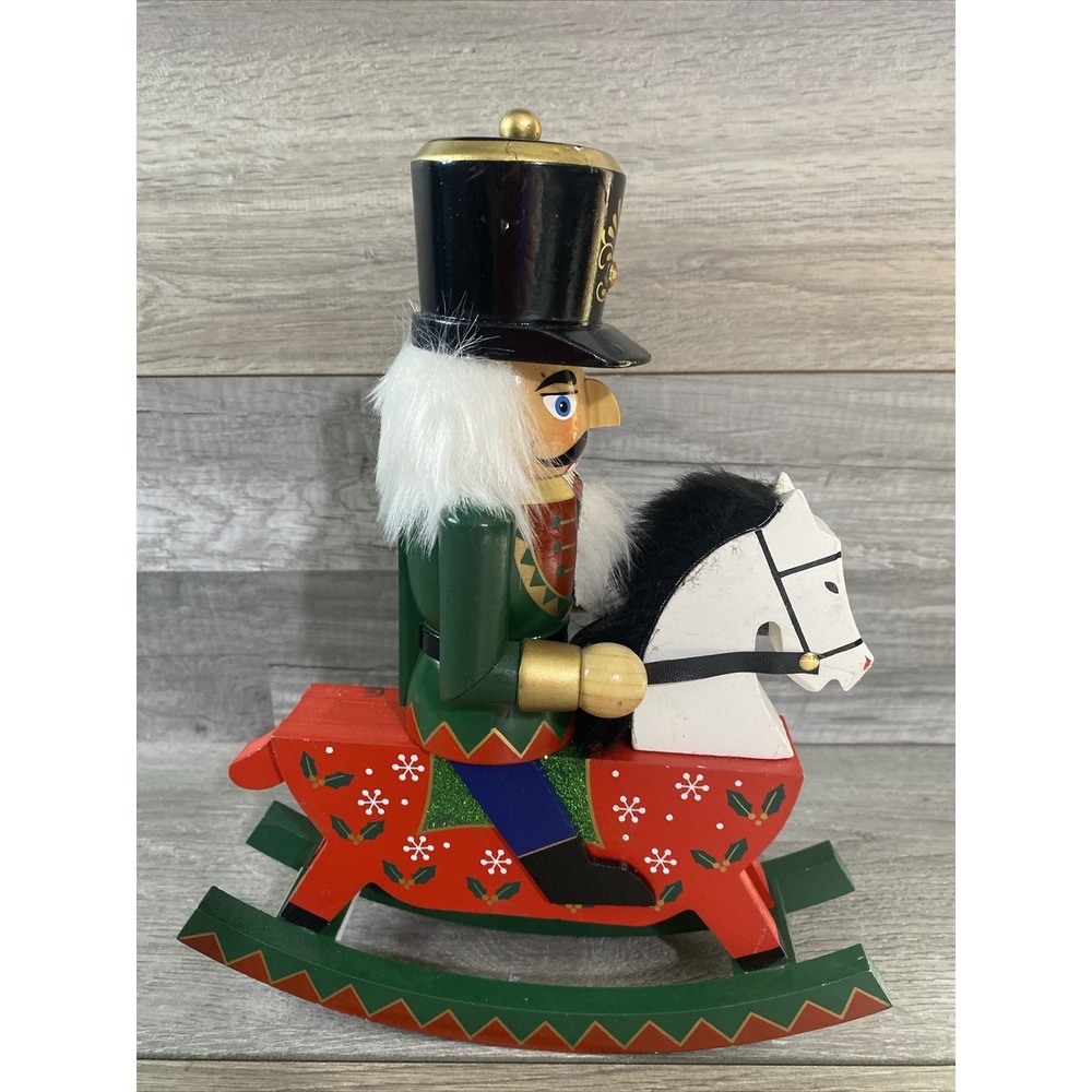 Holiday Home Nutcracker Rocking Horse Soldier Green Red Excellent Wood 2017